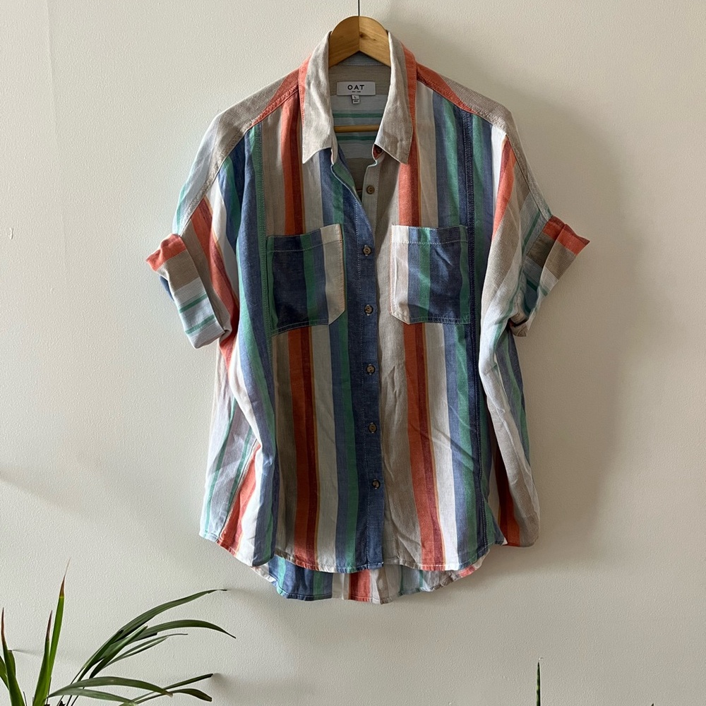 Oat New York Men's Colorful Striped Button Down Shirt